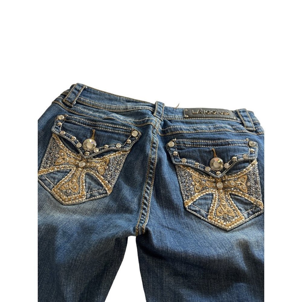 L.A. idol USA Womens Jrs Jean Rhinestone Studded Stretch Bermuda  Shorts Size 9 - Picture 9 of 11
